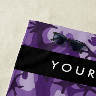 Purple Camouflage Your name Personalise Beach Towel