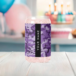 Purple Camouflage Your name Personalise Can Glass