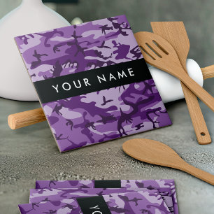 Purple Camouflage Your name Personalise Ceramic Tile