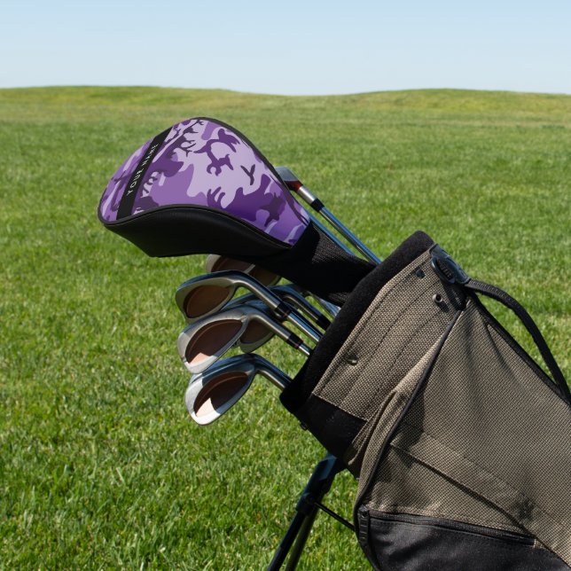 Purple Camouflage Your name Personalise Golf Head Cover (In Situ)