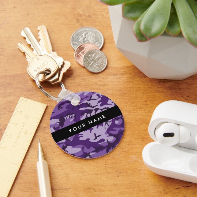 Purple Camouflage Your name Personalise Key Ring (Desk)