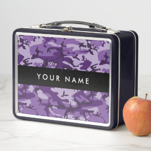 Purple Camouflage Your name Personalise Metal Lunch Box