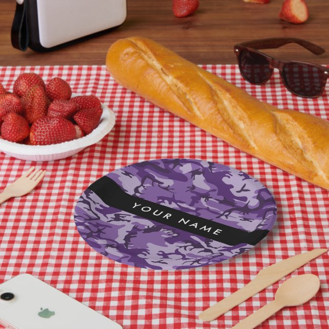 Purple Camouflage Your name Personalise Paper Plate (Picnic)