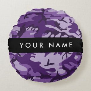 Purple Camouflage Your name Personalise Round Cushion