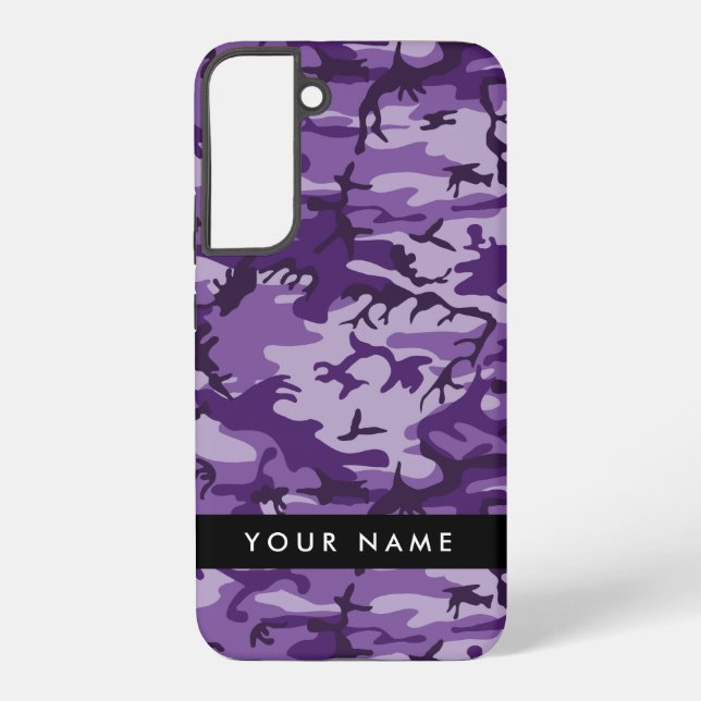 Purple Camouflage Your name Personalise Samsung Galaxy S22+ Case (Back)