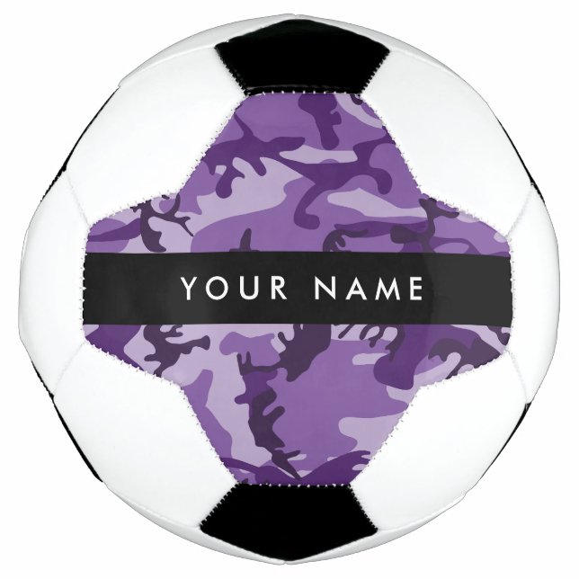 Purple Camouflage Your name Personalise Soccer Ball (Front)