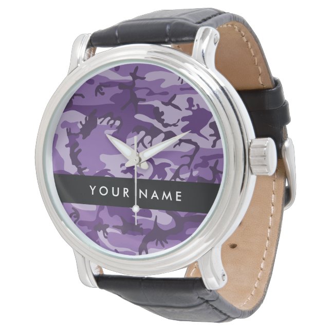 Purple Camouflage Your name Personalise Watch (Angled)