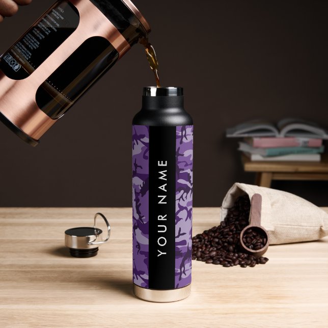 Purple Camouflage Your name Personalise Water Bottle (Coffee)