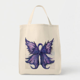 Purple Cancer Ribbon with Butterfly Wings Tote Bag