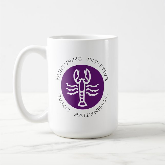 Purple Cancer Zodiac Star Sign Personality Trait Coffee Mug (Left)