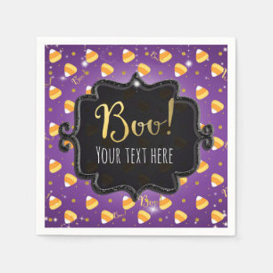 Purple Candy Corn & Gold Dots Whimsical Halloween Napkin
