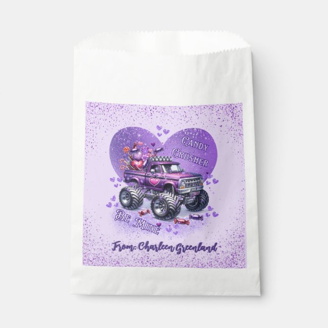 Purple Candy Crusher Be Mine Monster Truck  Favour Bag (Front)