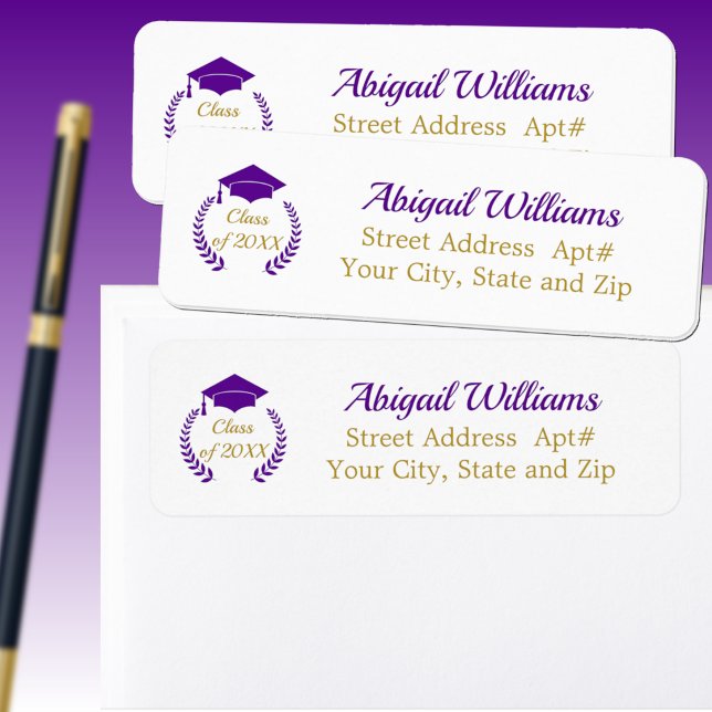Purple Cap and Laurel Graduation Return Address Label (Creator Uploaded)