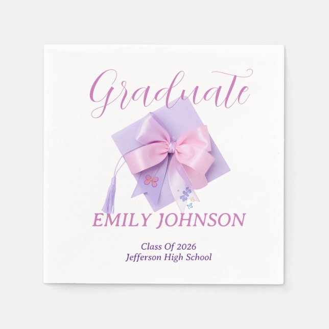 Purple Cap Graduation Party Paper Napkin (Front)