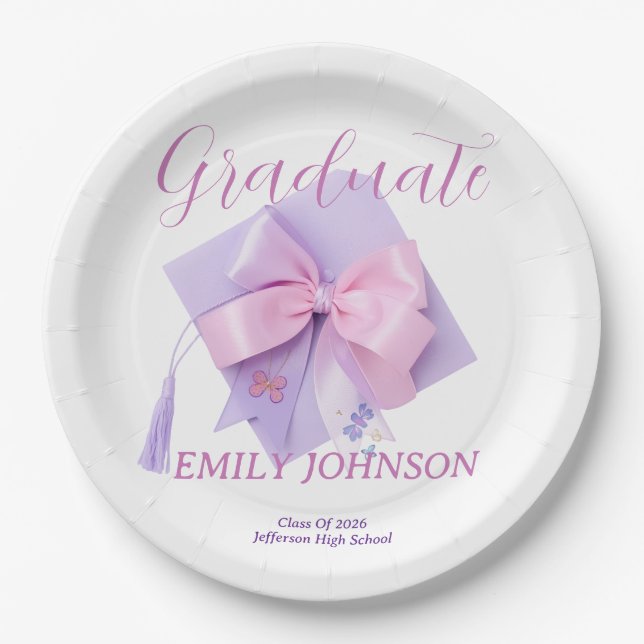 Purple Cap Graduation Party Paper Plate (Front)