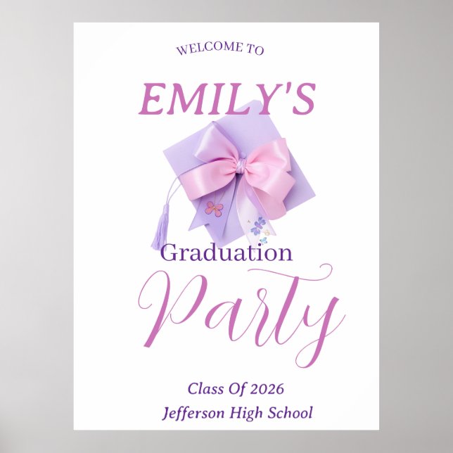 Purple Cap Graduation Party Sign Poster  (Front)