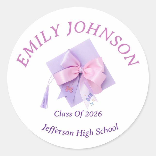Purple Cap Graduation Personalised Classic Round Sticker (Front)
