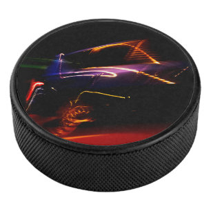 purple car dance hockey puck