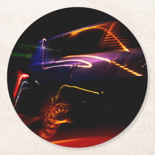 purple car dance round paper coaster