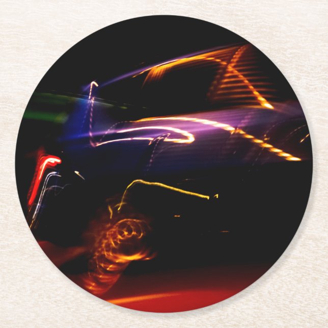 purple car dance round paper coaster (Front)