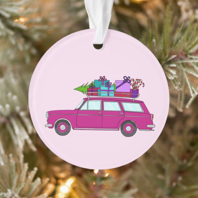 Purple Car with Christmas Gifts Ornament (Tree)