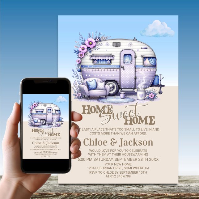 Purple Caravan Funny Housewarming Party Invitation (Creator Uploaded)