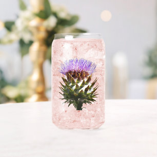 Purple Cardoon Thistle Floral Can Glass
