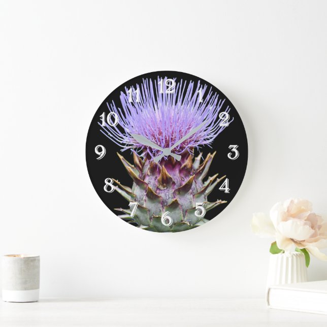 Purple Cardoon Thistle Floral Large Clock (Home)
