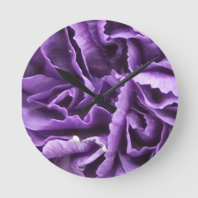 Purple Carnation Flower Round Clock (Front)
