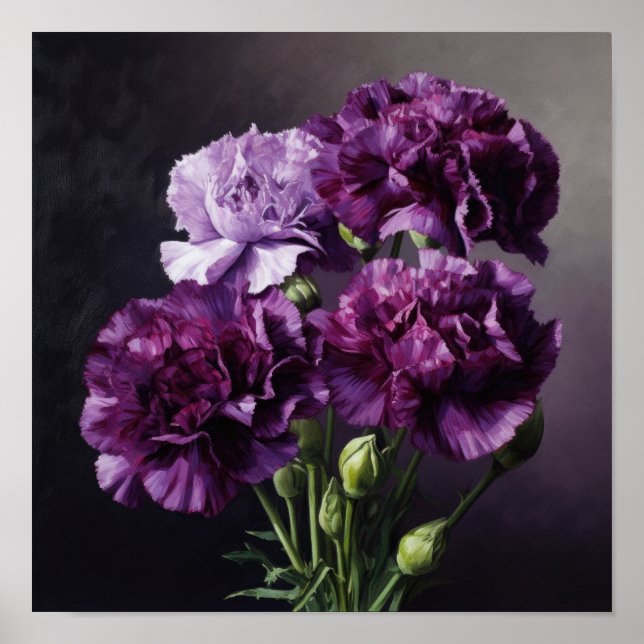 Purple Carnations Flower Art Print Poster (Front)