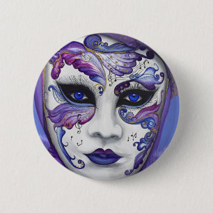 Purple Carnival Mask by PSOVART 6 Cm Round Badge