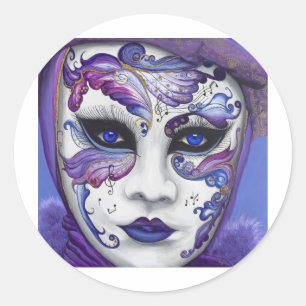 Purple Carnival Mask by PSOVART Classic Round Sticker