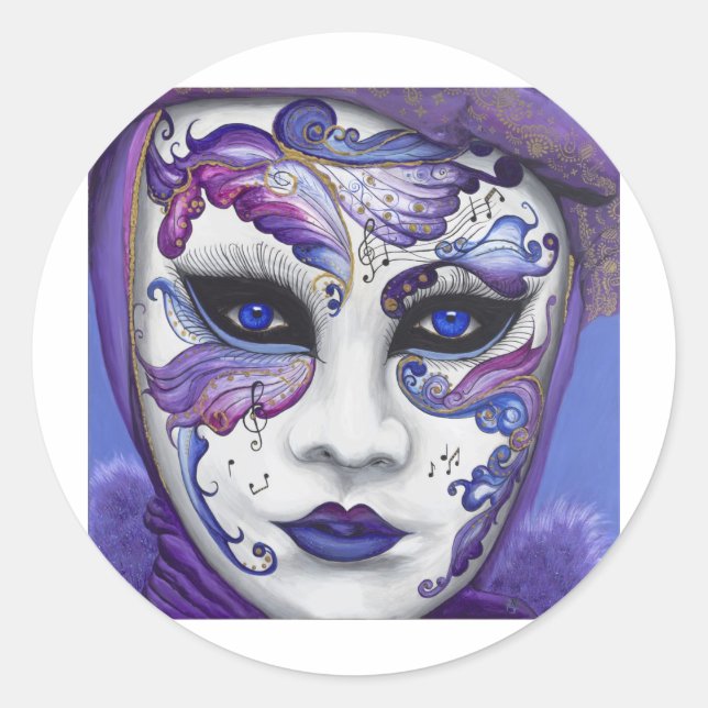 Purple Carnival Mask by PSOVART Classic Round Sticker (Front)