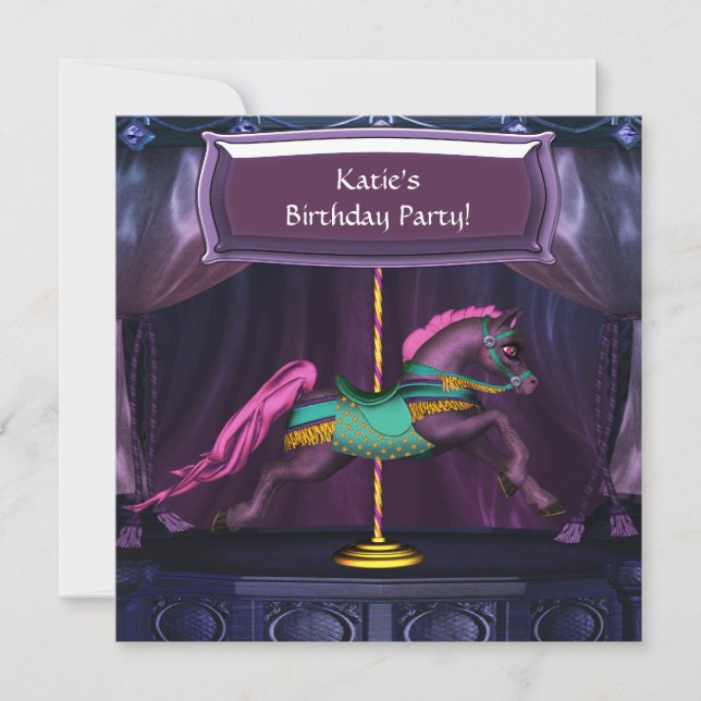 Purple Carousel Horse Birthday Party Invitation (Front)
