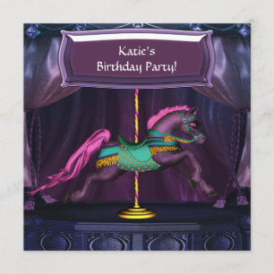 Purple Carousel Horse Birthday Party Invitation