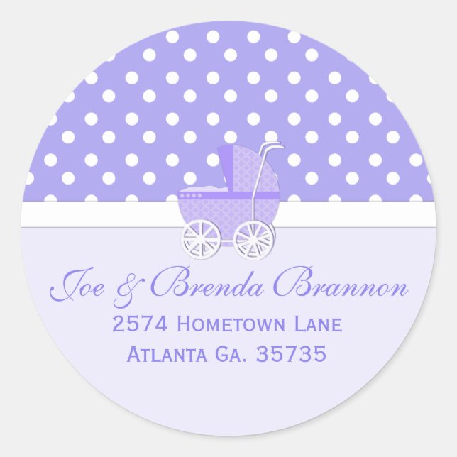 Purple Carriage and Polka Dots Address Stickers (Front)