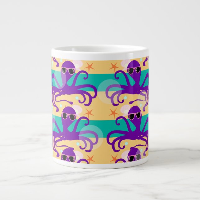 Purple Cartoon Octopus Underwater Fun Design Large Coffee Mug (Front)