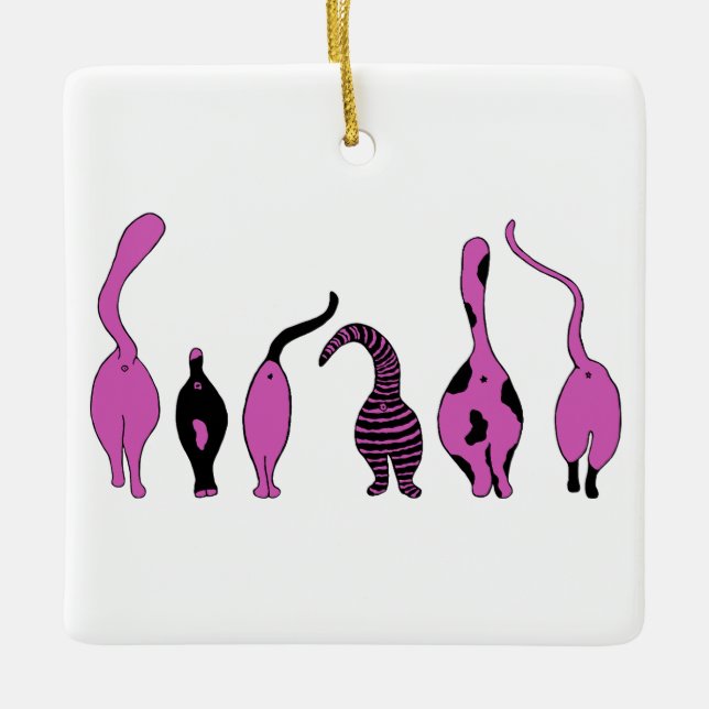 Purple Cat Butts Ceramic Ornament (Front)
