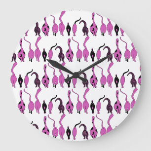 Purple Cat Butts Pattern Large Clock