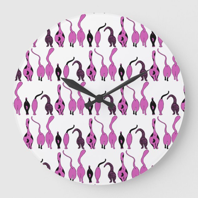 Purple Cat Butts Pattern Large Clock (Front)