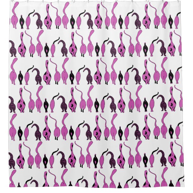 Purple Cat Butts Pattern Shower Curtain (Front)