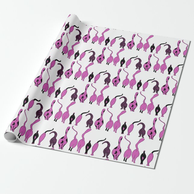 Purple Cat Butts Pattern Wrapping Paper (Unrolled)