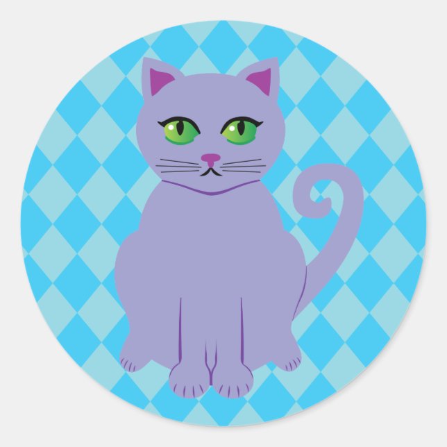 Purple Cat Classic Round Sticker (Front)