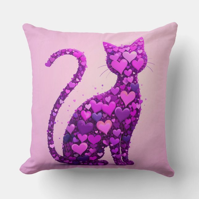 Purple Cat Composed of Heart Shape Cushion (Front)