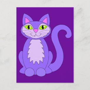 Purple Cat Cute Snaggletooth Kitty Postcard