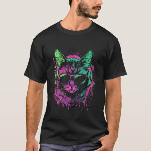 purple Cat DJ With Headphones And Sunglasses Kitty T-Shirt
