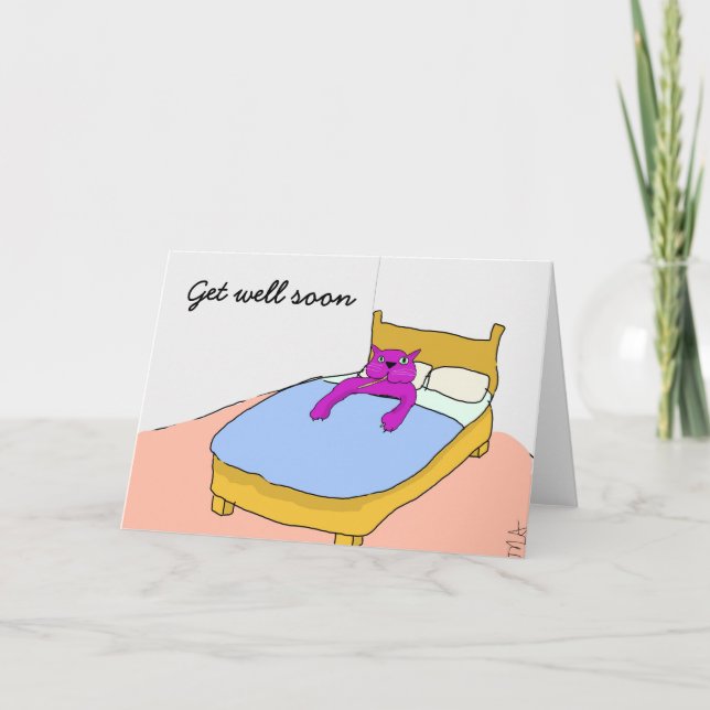 Purple Cat Get Well Soon card (Front)