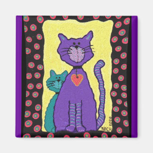 Purple Cat & Kitty - magnet