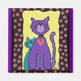 Purple Cat & Kitty - magnet