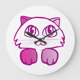 purple cat large clock